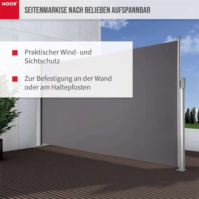 NOOR Seitenmarkise Exklusiv Windschutz Sichtschutz anthrazit 120x 350 cm #860348 